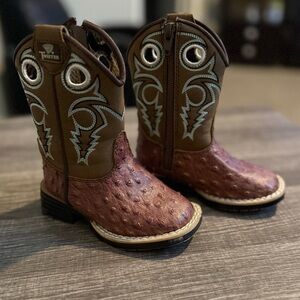 Twister Ostrich Print Boots in Brown and Tan